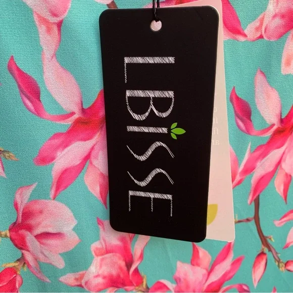 LBISSE Women's Cold Shoulder Floral Blouse Aqua Pink XL NEW - Picture 6 of 6